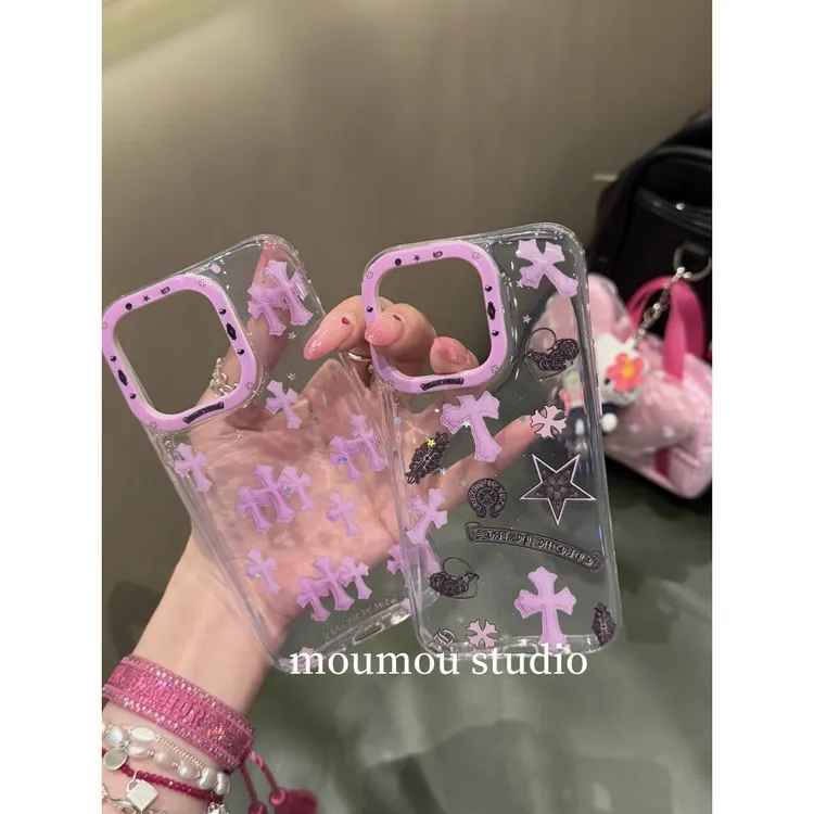 甜酷粉克罗心十字架插画适用于苹果16promax手机壳15保护套14/13