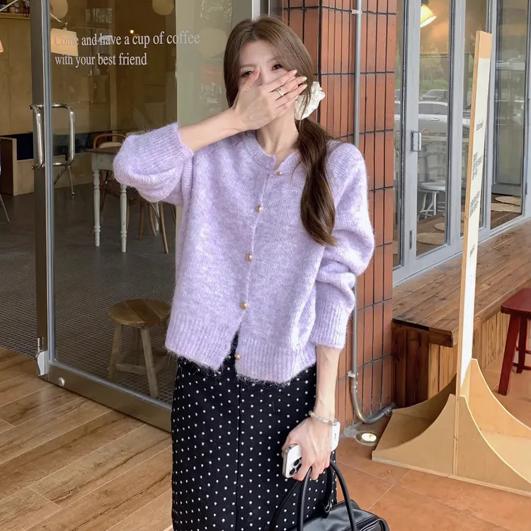 洋气甜美高级感针织开衫女毛衣秋季2025新款宽松显瘦百搭短款上衣