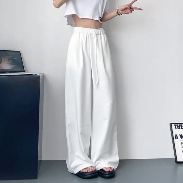 白色奶芙山本裤女大码胖mm宽松显瘦松弛感慵懒风垂感冰丝阔腿裤子