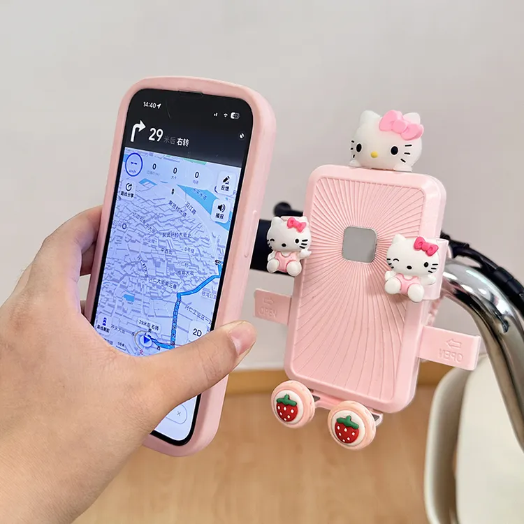 电动车手机架导航支架可爱卡通kt猫电瓶车摩托车骑行防震手机支架