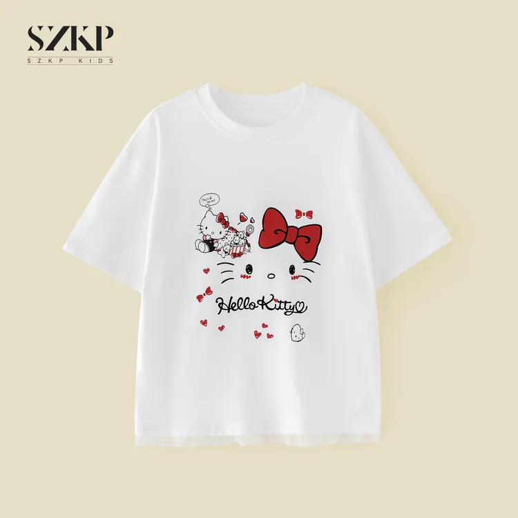 SZKP纯棉吸汗印花t恤女童夏季新款儿童洋气时尚短袖BGYX551173