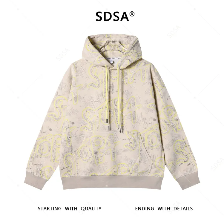 SSDSA男士秋冬新款痞帅男装美式撞色割破字母抽绳连帽卫衣网红款