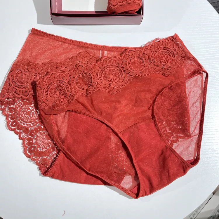 3条装 红色夜莺 秋季维秘新款红色中高腰大包臀软蕾丝女士内裤