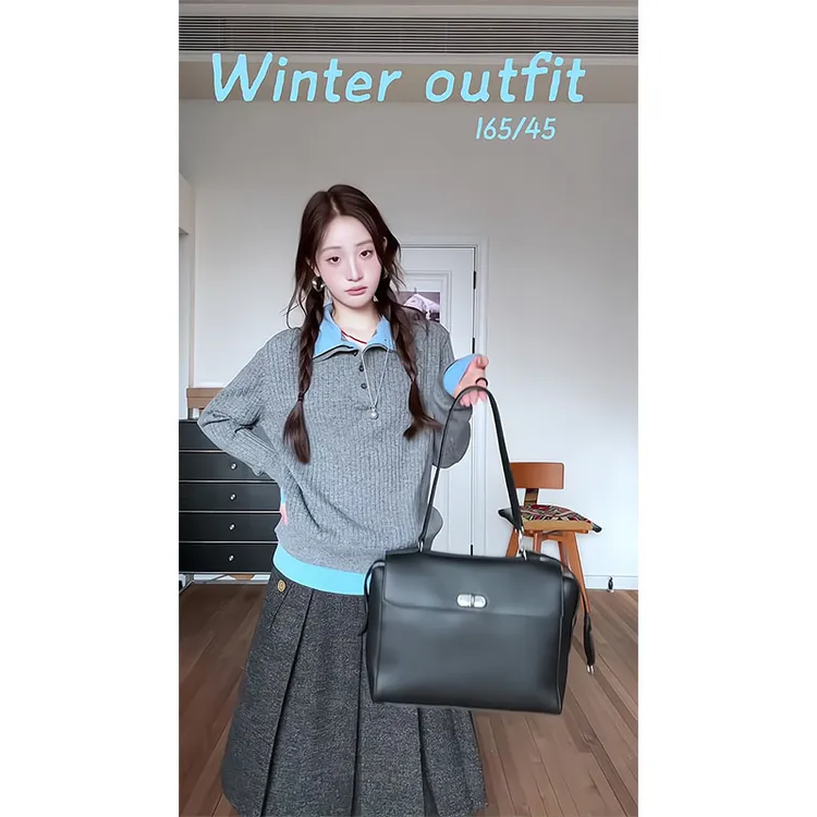 韩系假两件针织衫女秋冬翻领毛衣气质内搭打底衫上衣百搭半身裙