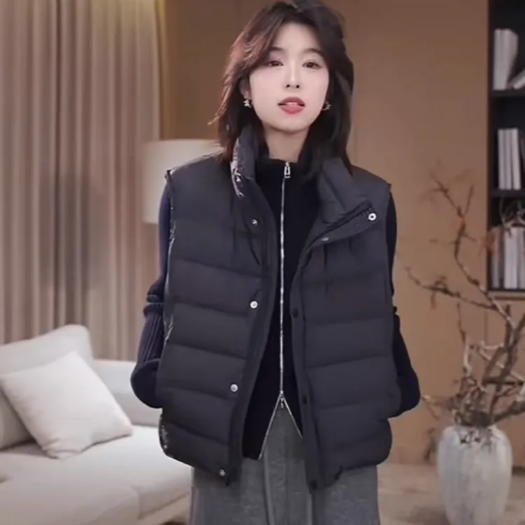 超好看短款立领白鸭绒时尚马甲女装2025秋冬流行时尚外穿坎肩上衣
