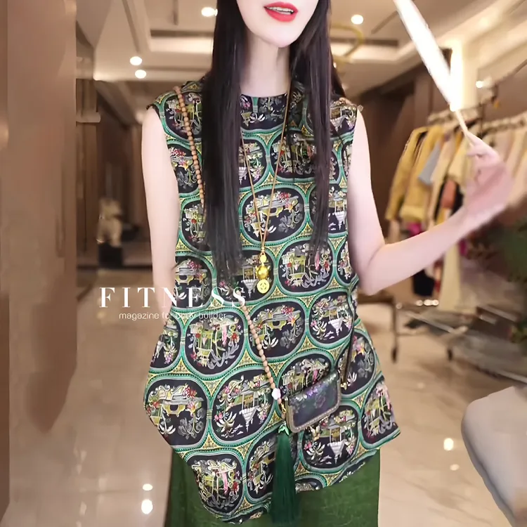 小众独特印花新中式无袖女夏季新款高级宽松遮肉大码上衣