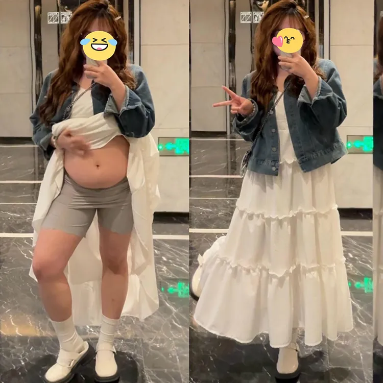 大码女秋季微胖MM显瘦牛仔小外套a字吊带长裙子两件套藏肉连衣裙