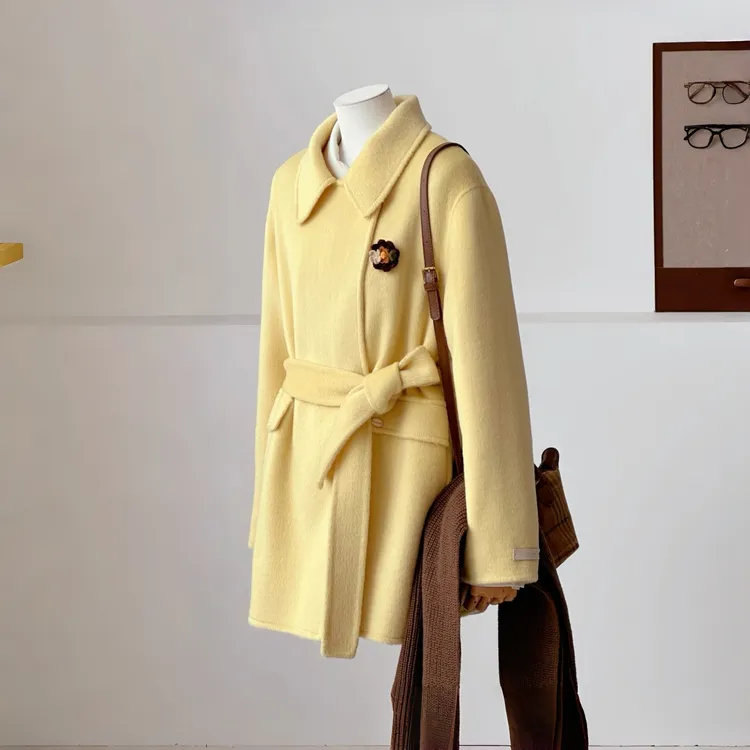 简约通勤秋冬新款澳毛双面羊毛呢外套女气质小个子百搭呢子大衣潮