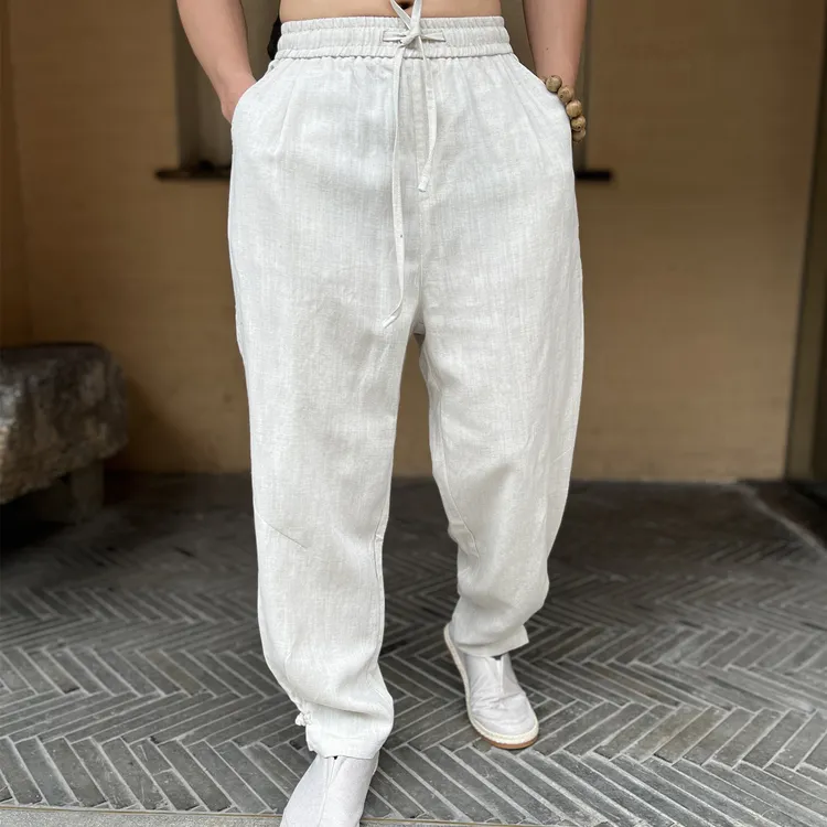 夏中国风男裤子亚麻休闲裤宽松大码唐装薄款中式男装汉服棉麻长裤