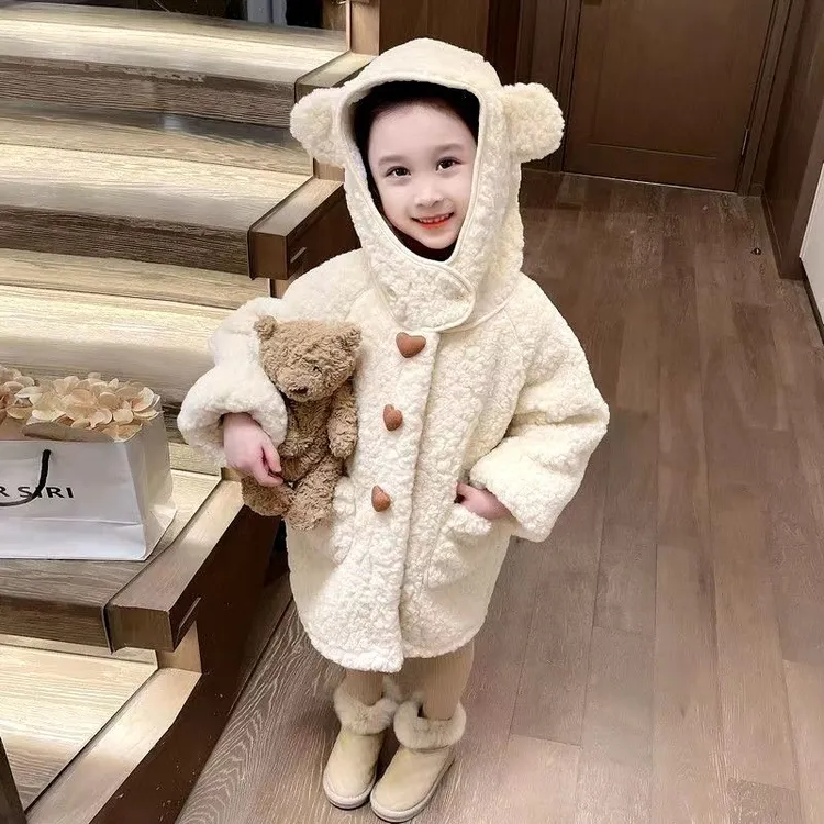 女童二棉外套女童毛毛衣外套秋冬款2025新款女宝宝毛毛衣冬季加绒