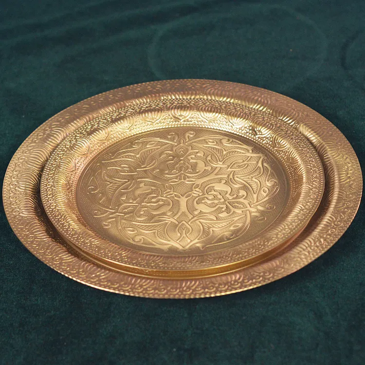 出口中东全铜果盘餐碟欧式花黄铜供品盘托盘
