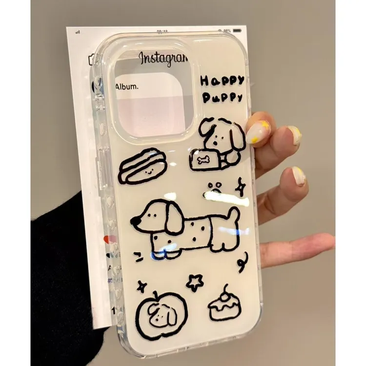 可爱线条腊肠狗IMD双层适用苹果华为小米OPPOVIVO大孔卡通手机壳