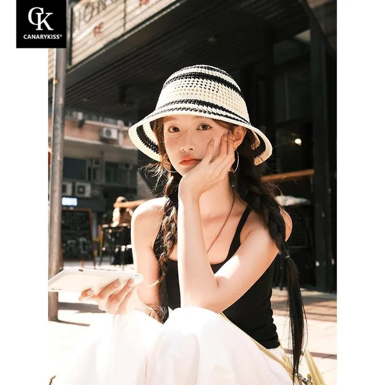 CanaryKiss草编渔夫帽子女2025年秋季新款镂空出游度假防晒遮阳帽