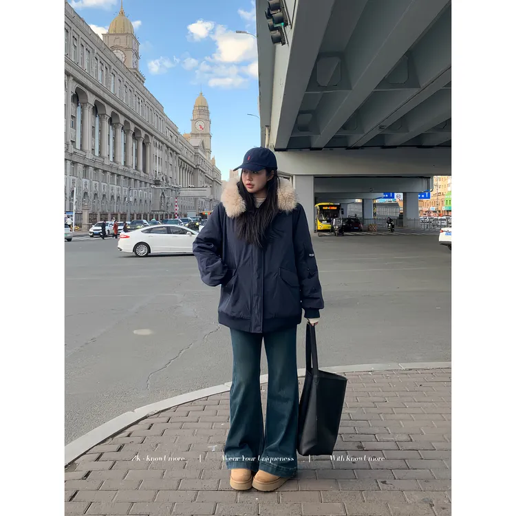  知葵微胖定制【修腿神裤】秋冬时尚百搭加绒微喇牛仔裤12244N4297