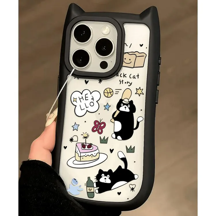 可爱卡通适用苹果16promax手机壳iPhone14/15猫耳朵13/12Pro