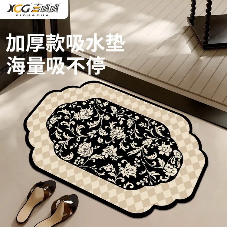 复古硅藻泥浴室吸水地垫卫生间门口防滑速干耐脏易打理垫子轻奢