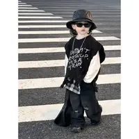 儿童2025套装韩版男童春秋马甲印花卫衣百搭破洞牛仔裤三件套YR