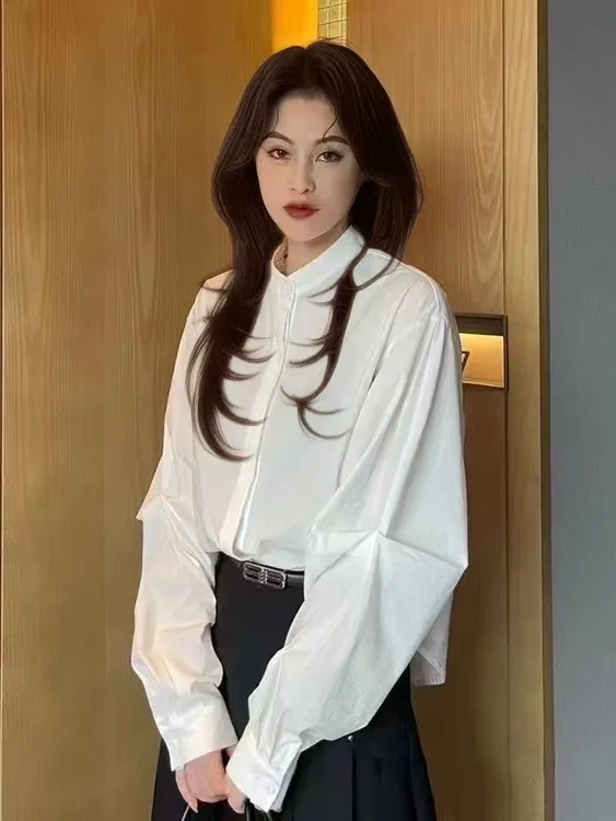 衬衫设计简约时尚百搭小众纯色上衣夏季薄款立领休闲女