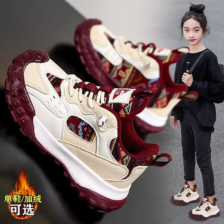 女童鞋子加绒儿童运动棉鞋2025新款秋冬季爆款软底红色女孩运动鞋