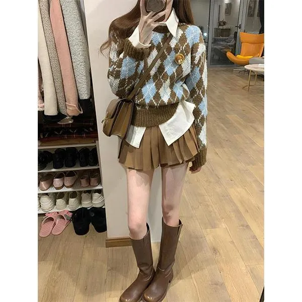 入秋搭配一整套韩系氛围感美拉德穿搭独特绝美小香风套装洋装子