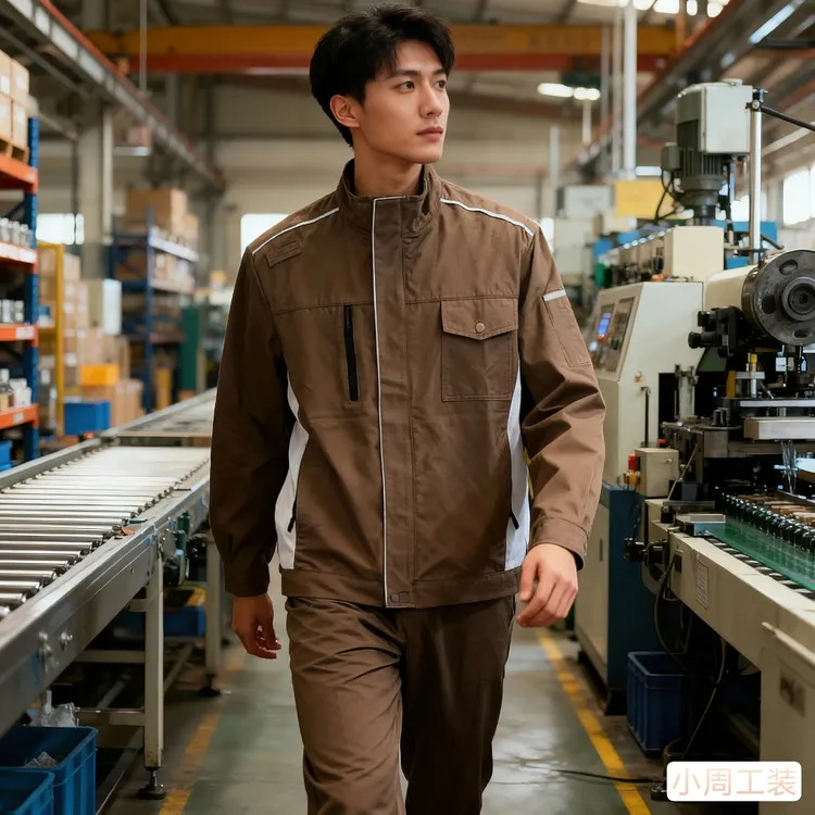 春秋纯棉工作服套装工厂车间立领反光条口袋带拉链劳保服工装耐磨