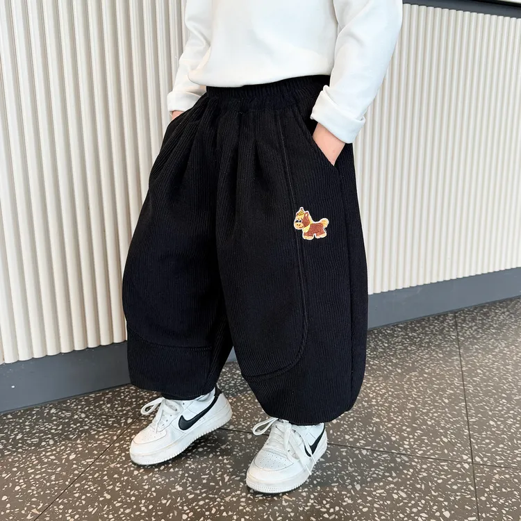 儿童一体绒裤子2025新款男童加厚弯刀裤冬装宝宝长裤小男孩休闲裤