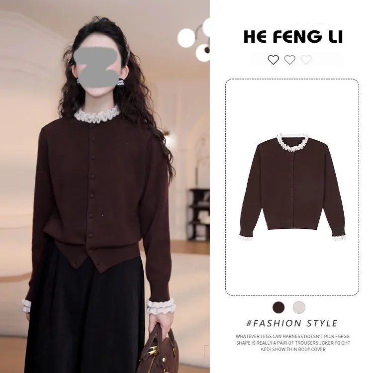时尚高级感纯色开衫衣服女2025秋季新款韩系百搭圆领长袖针织衫