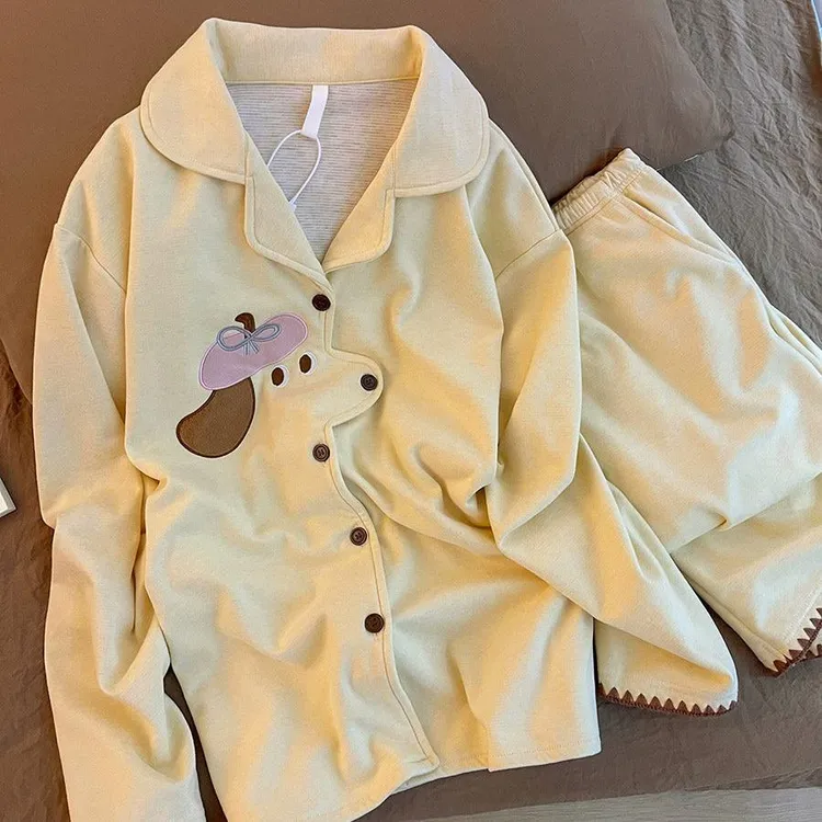 可爱小狗德绒睡衣女秋冬季长袖薄绒甜美少女2025年新款家居服套装