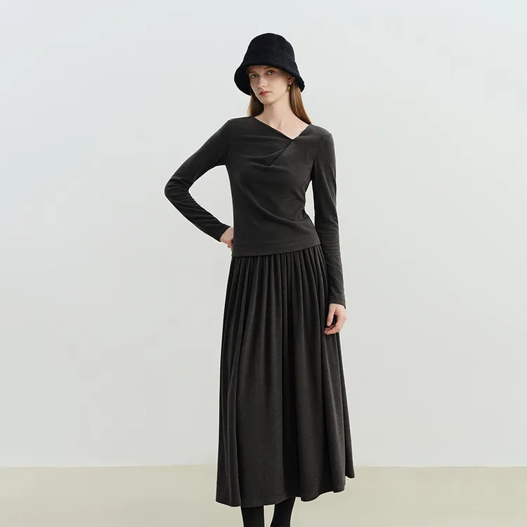 自巧小个子女装设计感温柔气质不对称上衣&伞裙套装25ZQ94192