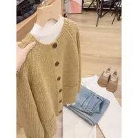 【反季清货】七言家黄桃慵懒风单排扣口袋毛衣6