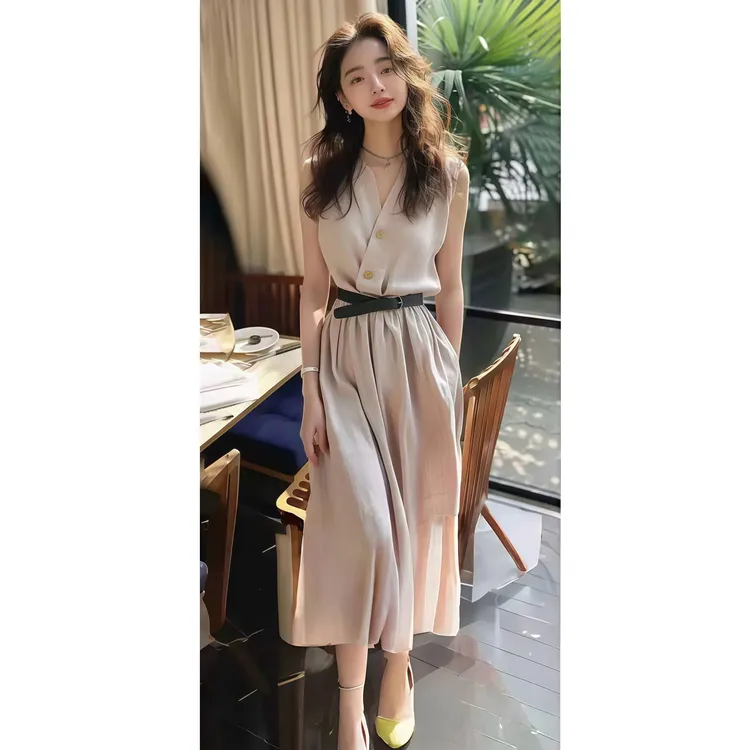 法式无袖连衣裙新款女夏季气质高端女神范轻奢高级感收腰长裙