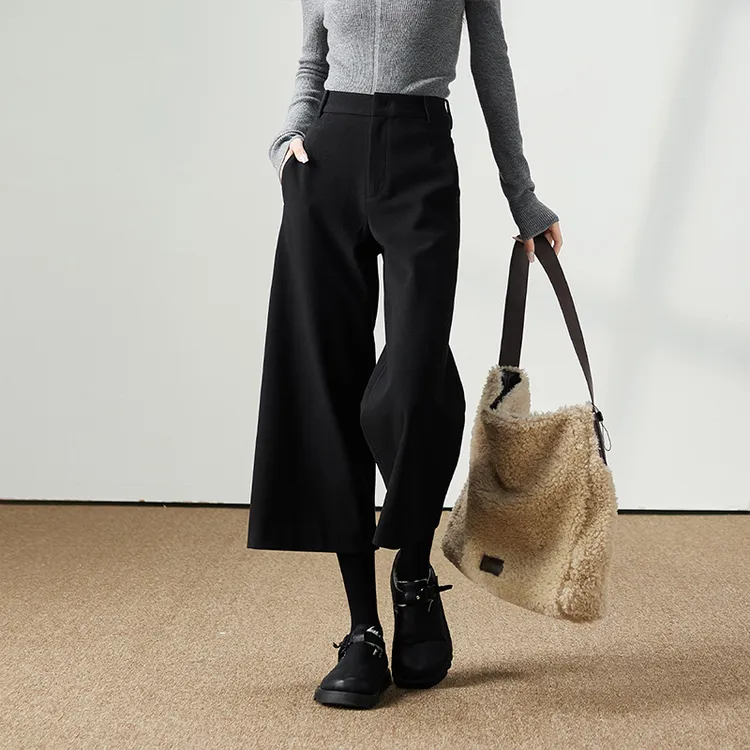 索菲丝尔2025冬季上新时尚宽松高腰加厚保暖八分阔腿裤女541000