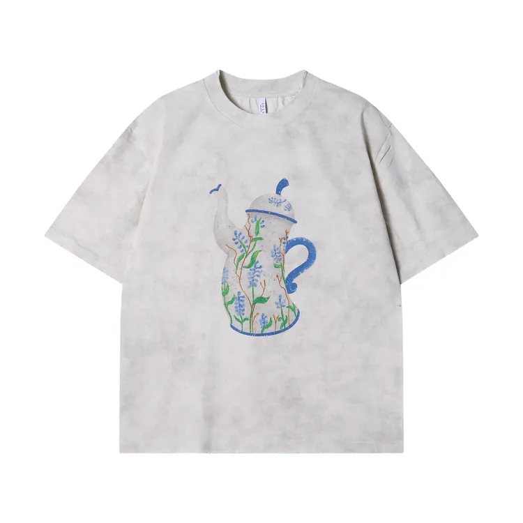 夏季高级感新款潮牌扎染水壶印花圆领短袖T恤小众设计百搭上衣