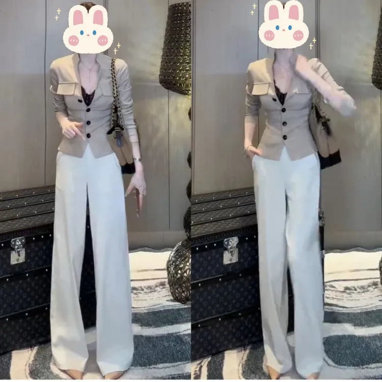 “气质C位”韩版双口袋撞色上衣外套+设计感静奢直筒休闲裤BB50362