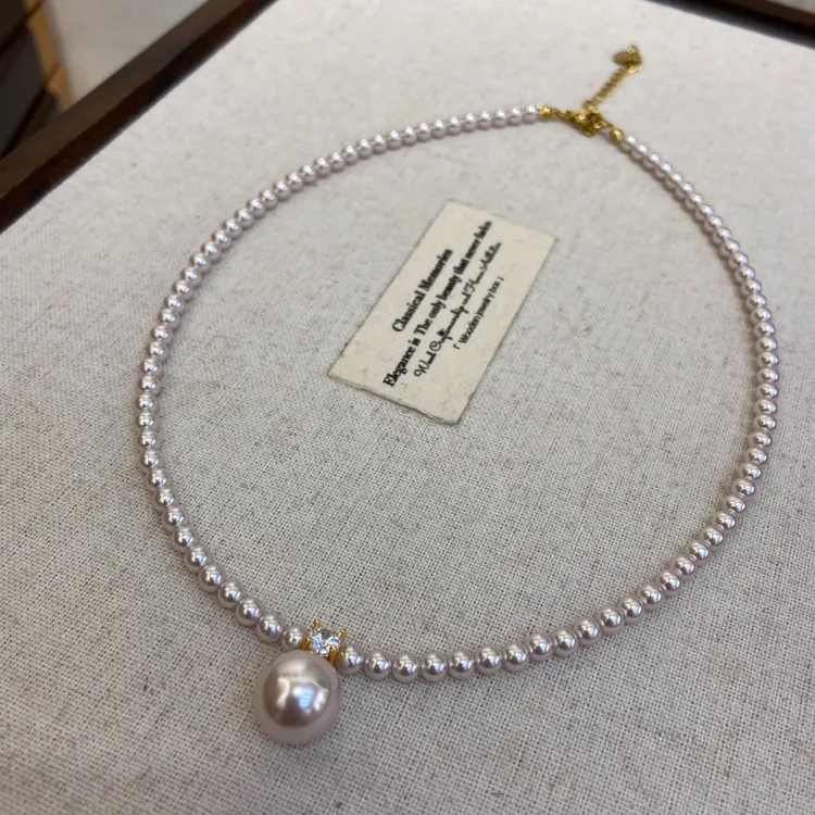 铜合金仿珍珠吊坠 鼎溢新款小米珠3m项链女轻奢高级感锁骨链珠wr