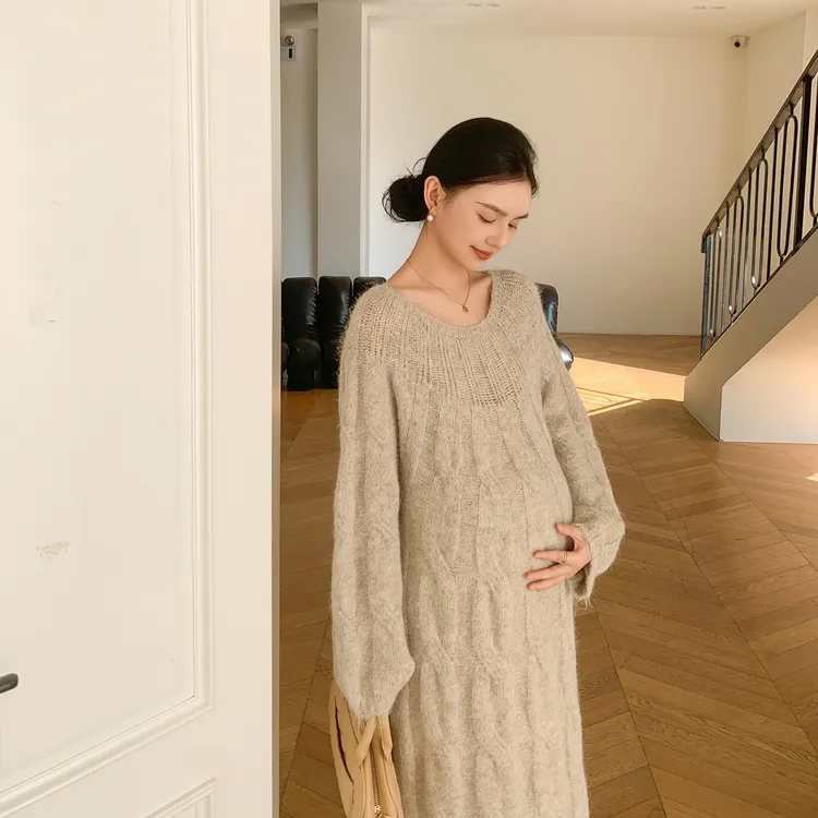 ZMA孕妇装【麻花针织毛衣裙】秋冬慵懒风2025新款秋长款连衣裙长裙