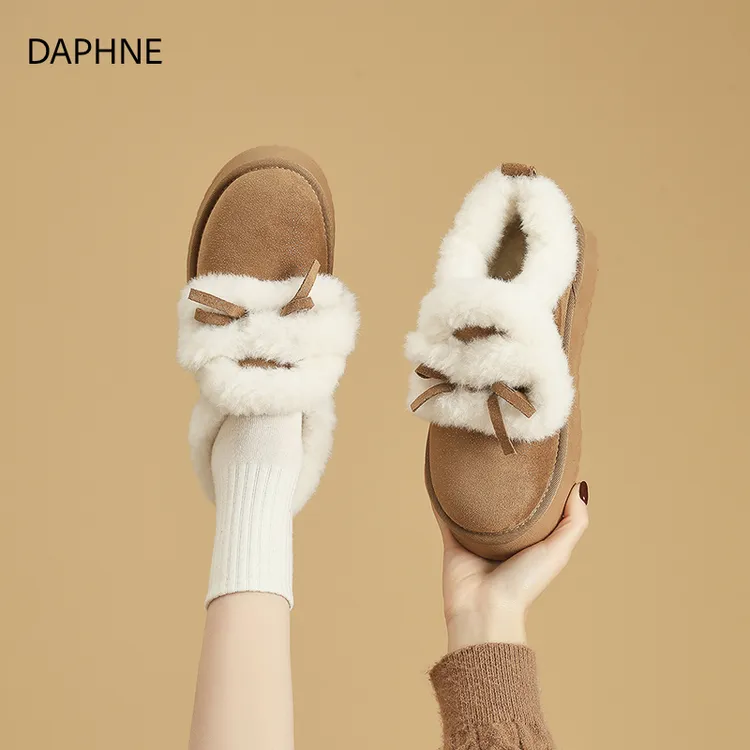 达芙妮厚底雪地靴女2025冬季新款加绒加厚棉鞋女百搭休闲毛毛女鞋