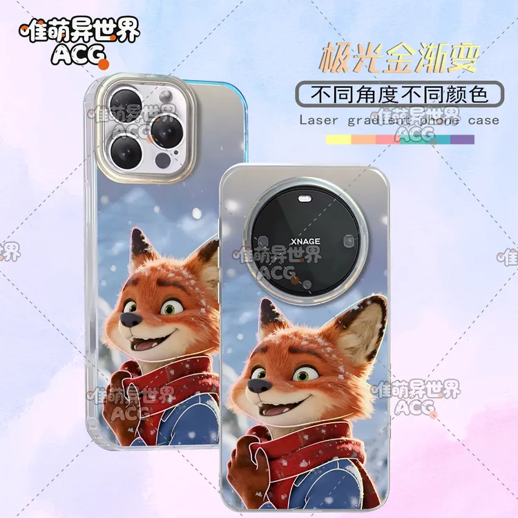 狐狸尼克适用苹果华为vivo一加小米二次元动漫极光手机壳透明可爱