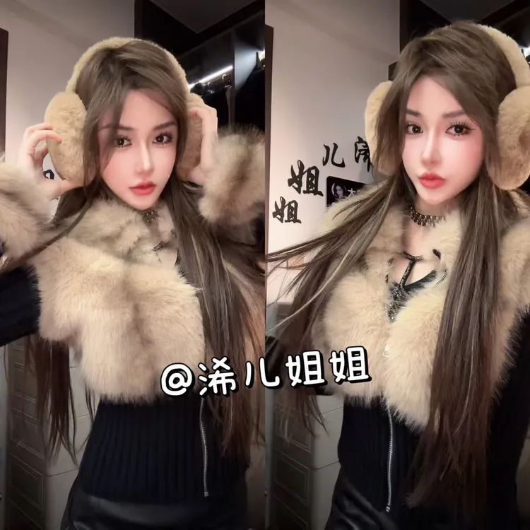 (浠儿姐姐)毛针织衫加厚时尚拼接纯欲风假两件款短款设计师针织