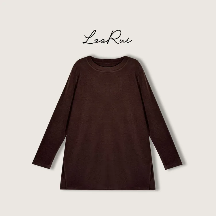 『LZZ』2025秋冬季新款纯色极简风大圆领袖套下摆开叉套头显瘦内搭