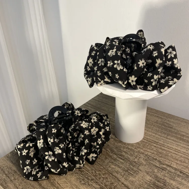 发圈抓夹鲨鱼夹复古风简约百搭格纹层次感优雅显发量盘发夹