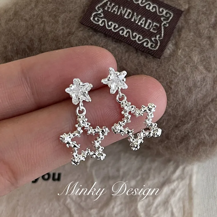 铜合金合成锆石耳饰 「星星流年」星星耳饰蚊香盘耳夹闪钻耳环耳钉