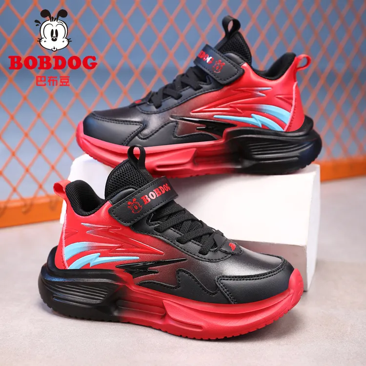 巴布豆男童秋季新款2025爆款中童儿童运动鞋男孩皮面跑步鞋防滑
