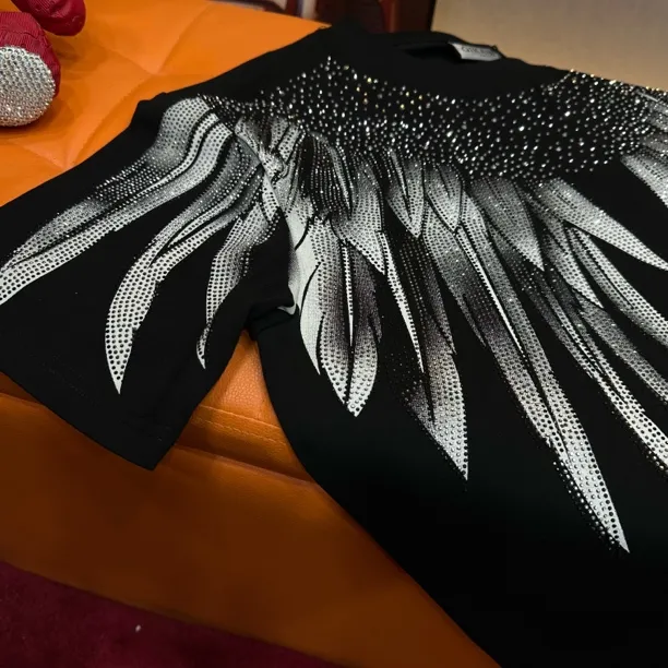 新款半袖翅膀印花烫钻夏季短袖t恤印花男士短袖休闲77988