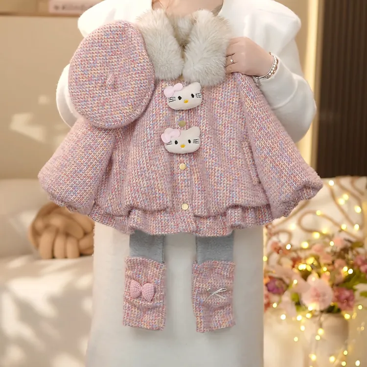 女童2025冬季新款洋气加毛加厚外套＋加绒打底裤套装YY1802