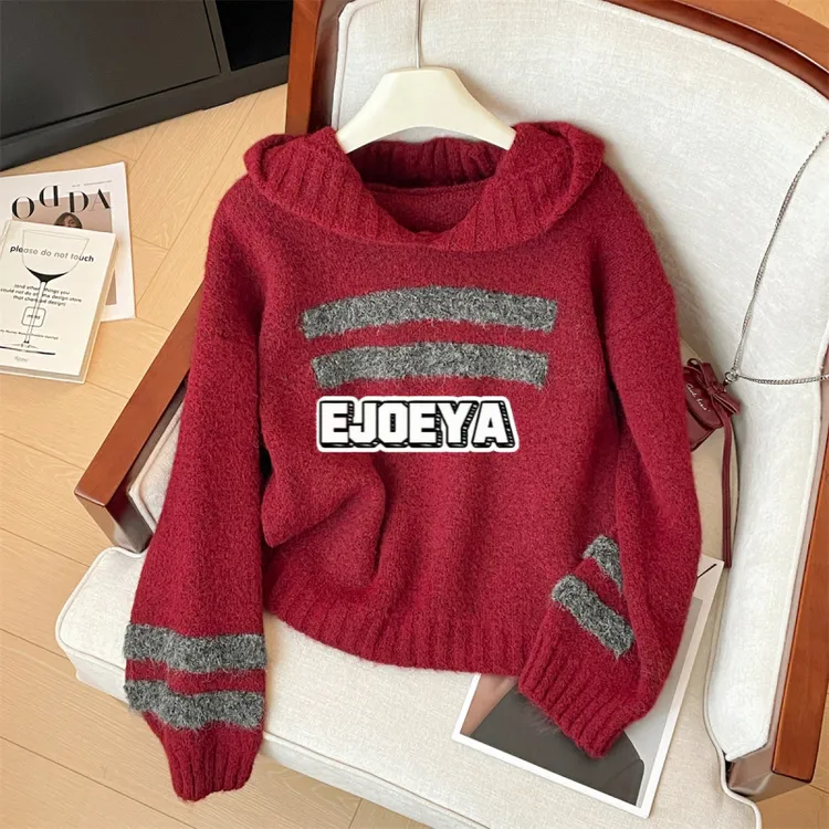 EJOEYA高级感连帽洋气保暖毛衣女秋冬季新款喜庆外