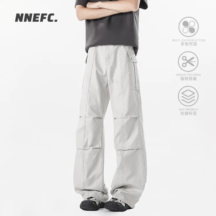 NNEFC美式潮牌街头褶皱设计工装裤男女cleanfit百搭直筒休闲裤子