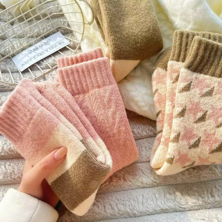 【毛圈加厚】秋冬季加厚保暖毛圈袜子女毛圈中筒袜粉色甜美少女