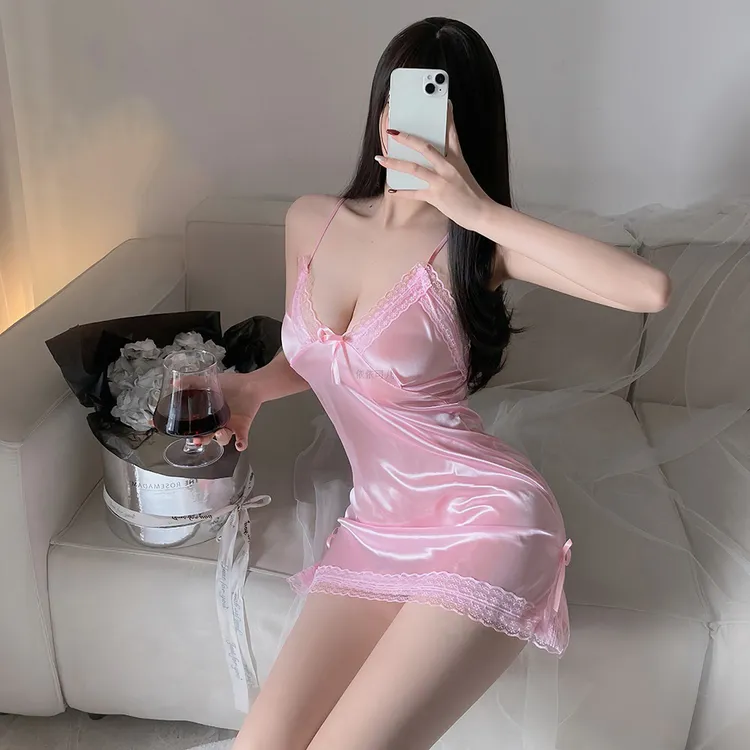 性感睡衣纯欲风吊带睡裙女薄款蕾丝心机开叉睡衣免脱套装8550