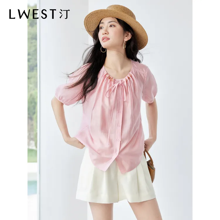 【备用链接】朗文斯汀法式优雅气质短袖系带衬衫DTYC5205B03237